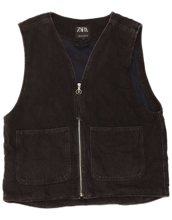 Zara Mens Denim Utility Gilet UK 42 Grande Algodão Preto