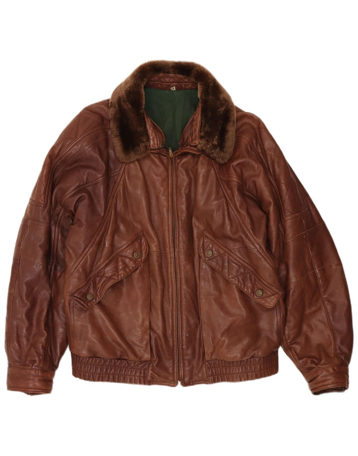 Jaqueta de couro masculina vintage IT 54 2XL marrom