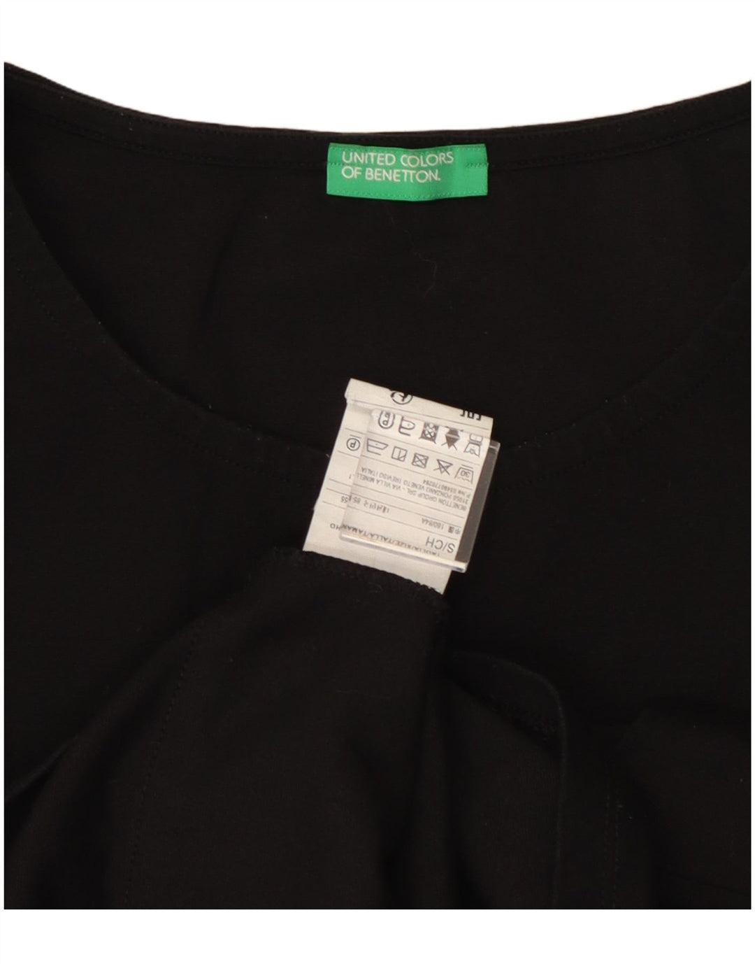 BENETTON Top feminino oversized manga comprida Reino Unido 10 pequeno algodão preto