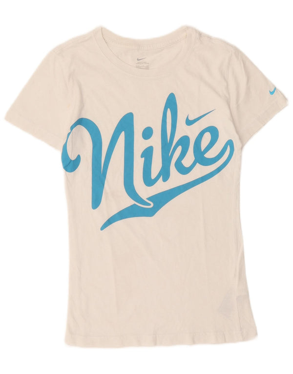 Camiseta gráfica feminina Nike UK 8/10 pequena algodão branco