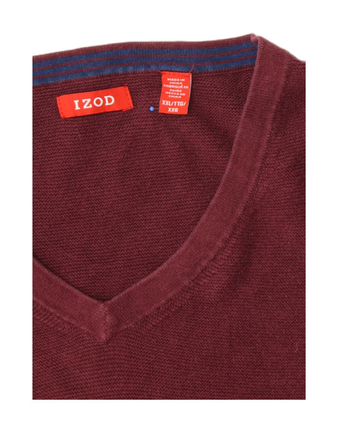 IZOD Mens Big & Tall V-Neck Jumper Sweater 2XL Burgundy Cotton Vintage Izod and Second-Hand Izod from Messina Hembry 