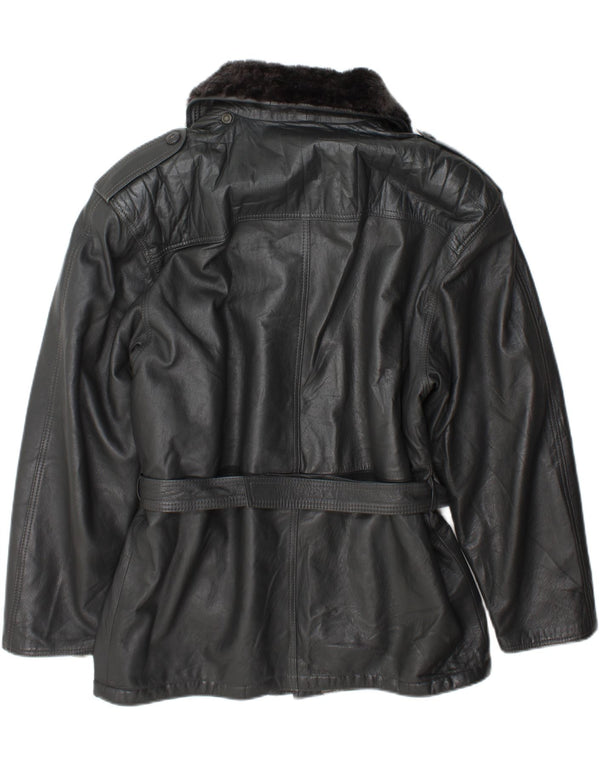 Jaqueta de couro militar masculina vintage IT 54 2XL cinza
