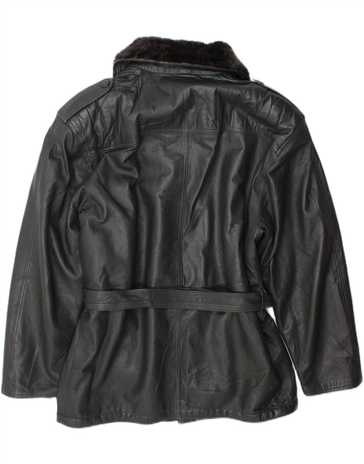 Jaqueta de couro militar masculina vintage IT 54 2XL cinza