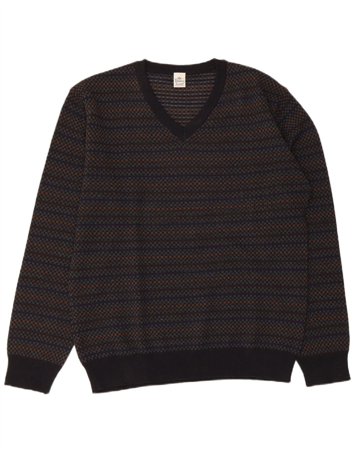 Suéter masculino THOMAS LLOYD com decote em V IT 48 listrado azul marinho médio