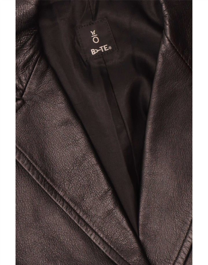Jaqueta blazer feminina vintage de couro com 1 botão Reino Unido 14 couro preto médio