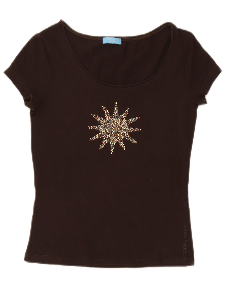 Escada Womens Crop Graphic T-Shirt Top UK 8 Small Brown