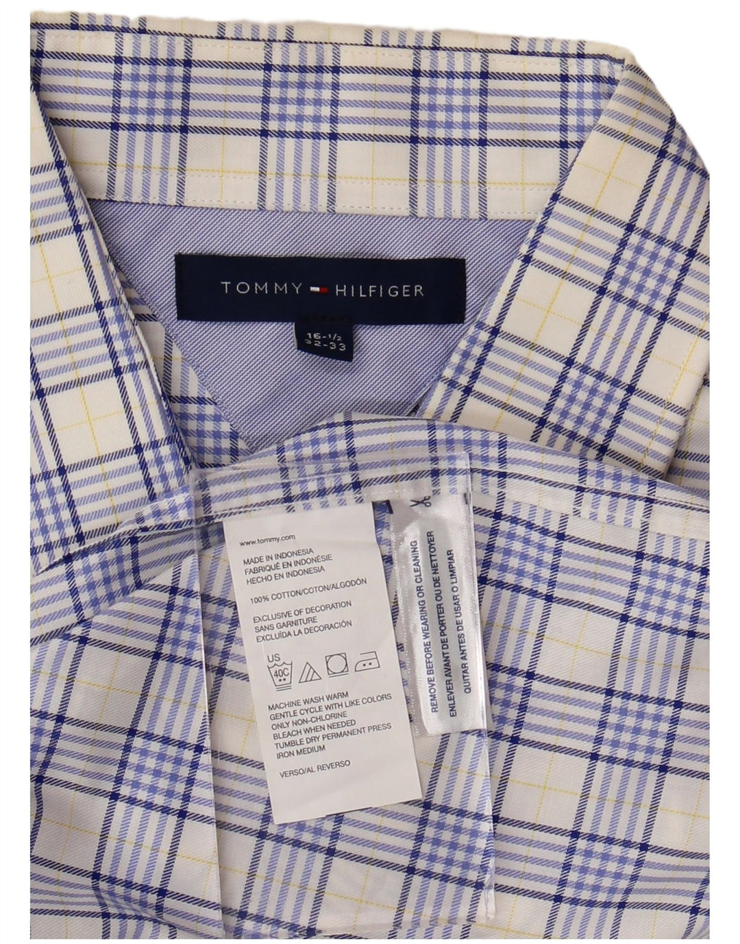 Camisa masculina TOMMY HILFIGER tamanho 16 1/2 grande algodão xadrez azul
