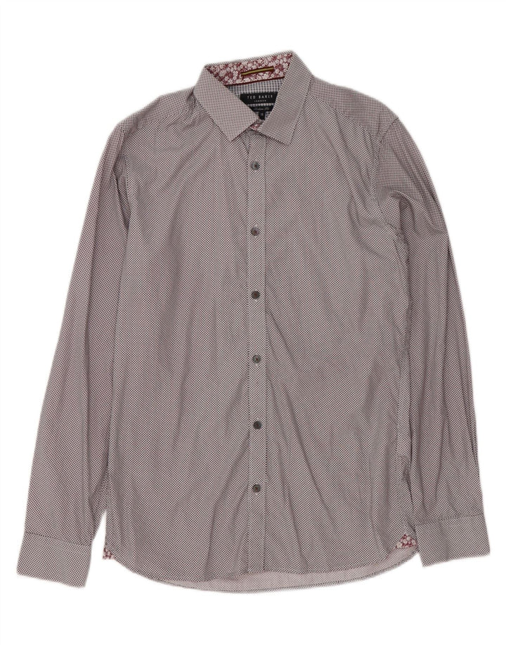 Camisa masculina Ted Baker de ajuste moderno tamanho 15 algodão manchado marrom médio