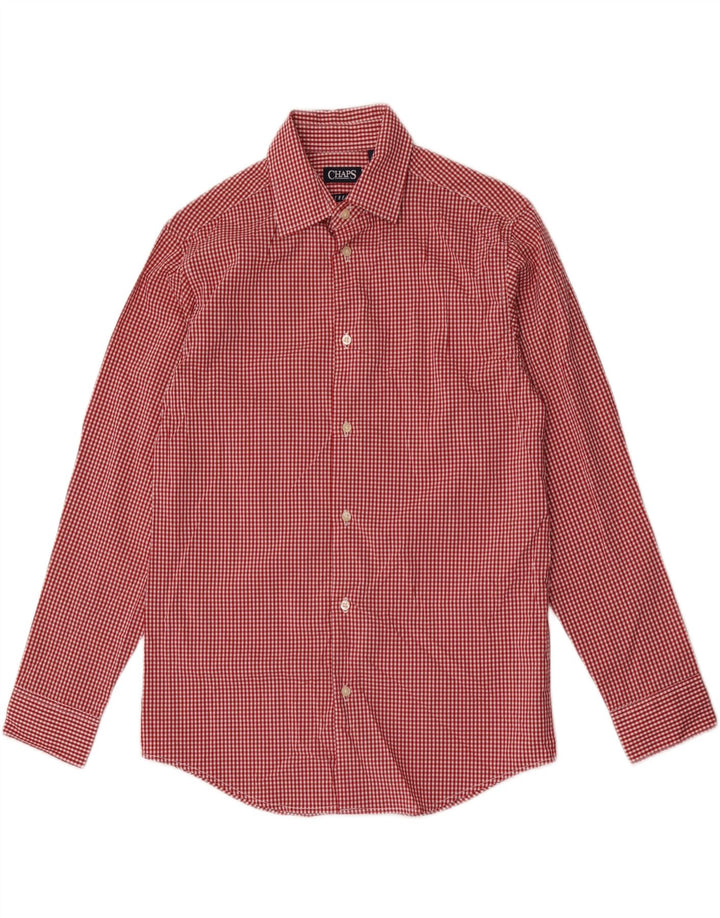 Camisa elástica masculina Chaps 12-13 anos grande algodão guingão vermelho