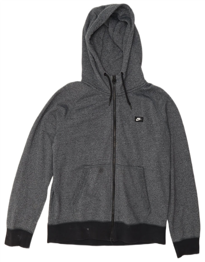 Suéter masculino Nike com capuz e zíper médio azul marinho algodão manchado