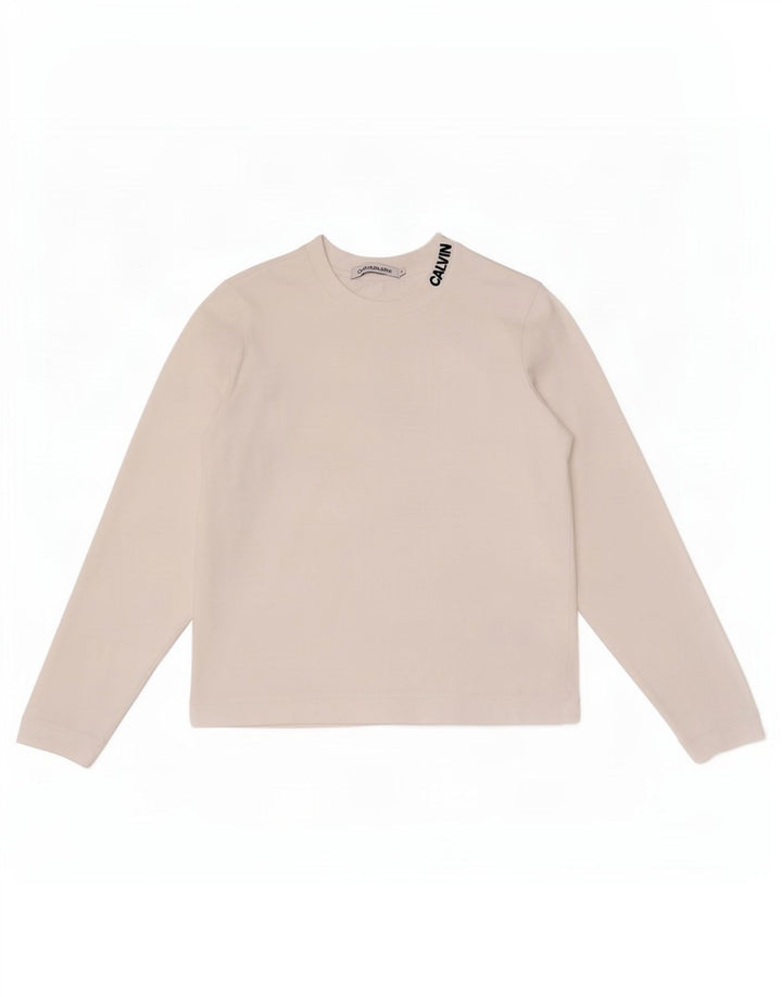 Calvin Klein Jeans Feminino Top Manga Longa UK 10 Pequeno Branco