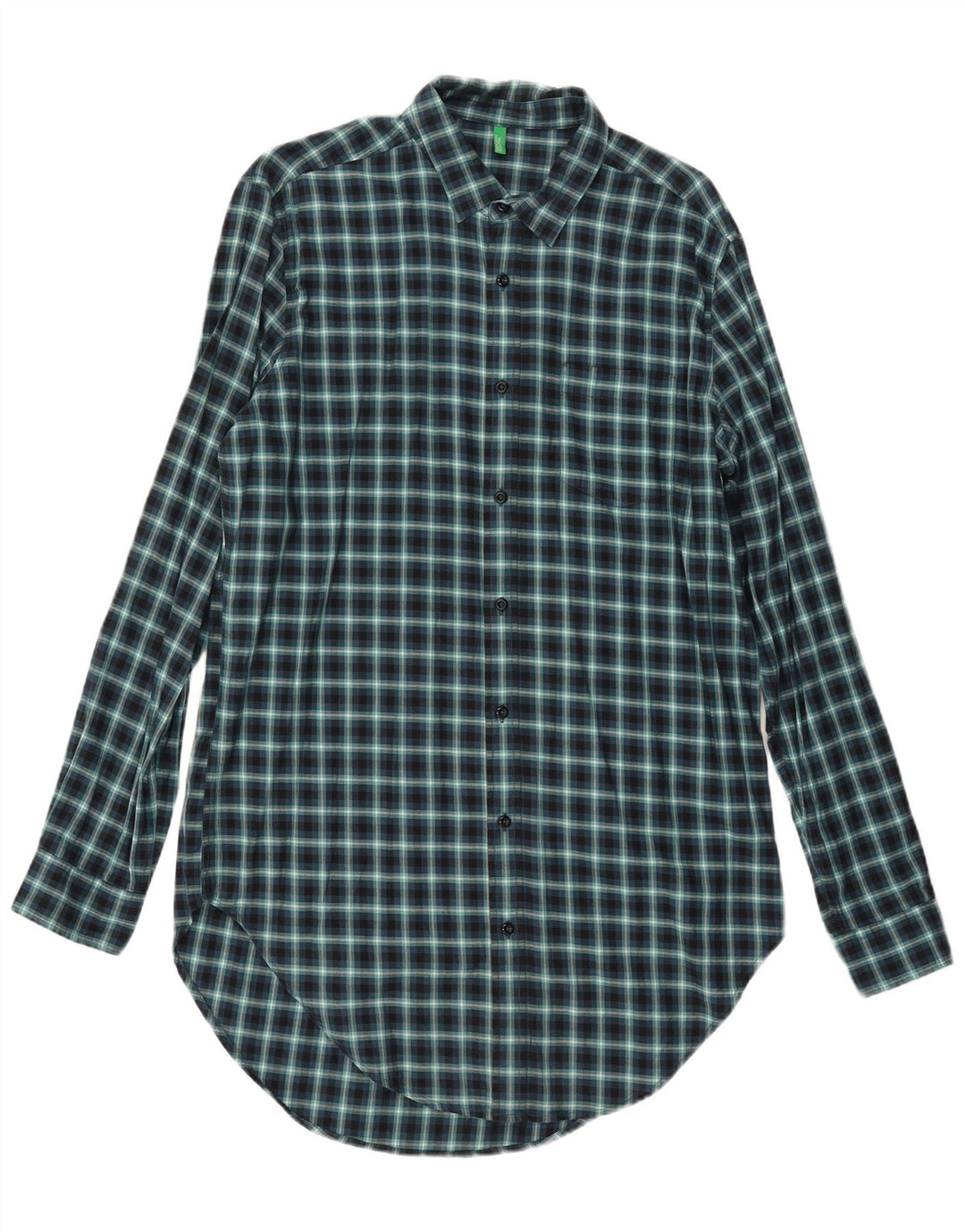 Camisa alta masculina de flanela Benetton grande guingão azul marinho