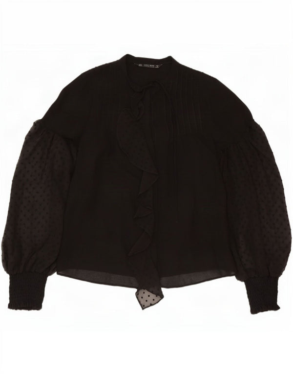 Blusa feminina Zara com gravata frontal e camisa grande tamanho Reino Unido 14 médio preto manchado