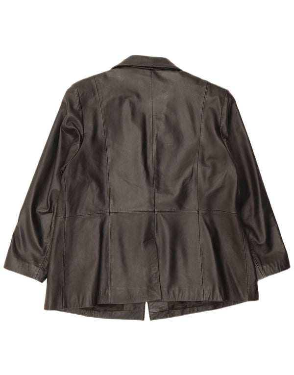 Ann Harvey Womens 1 Button Leather Blazer Jacket UK 20 2XL Black