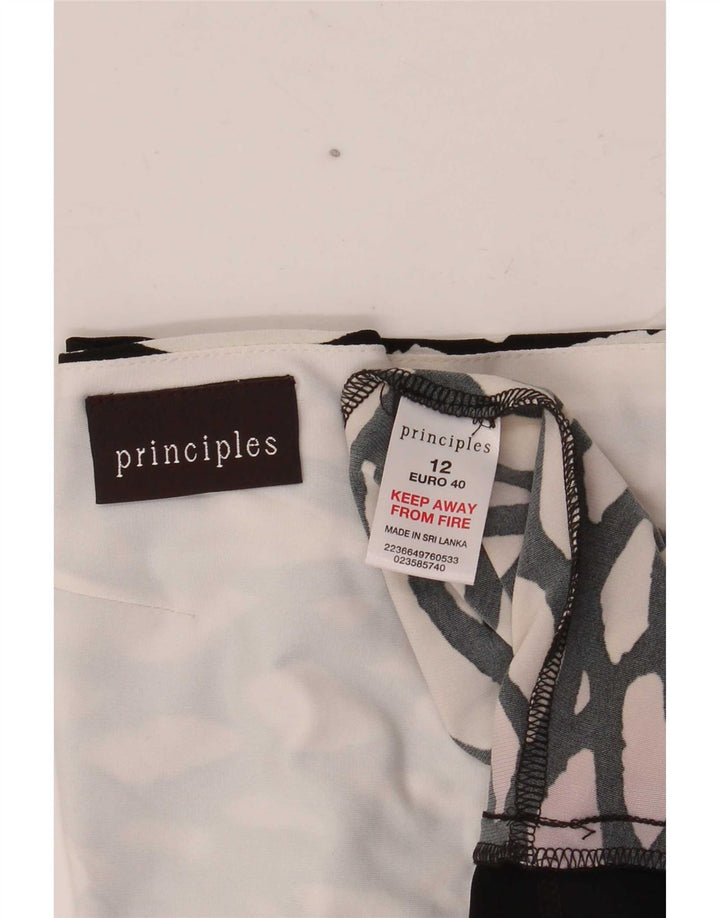Princípios Vestido feminino com padrão abstrato linha A Reino Unido 12 médio preto