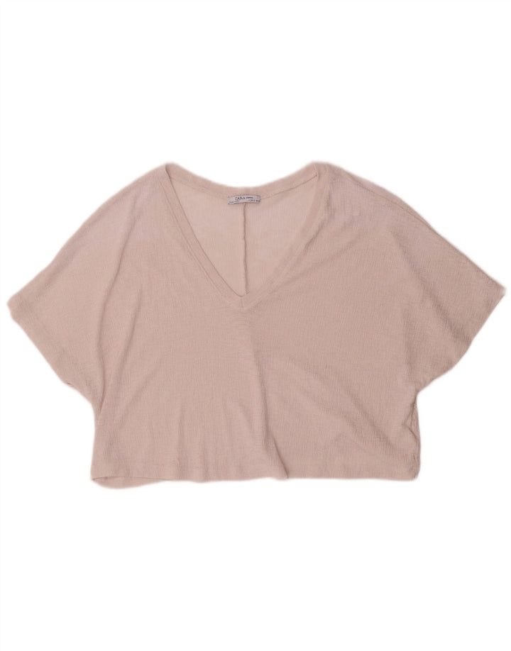 Blusa feminina Zara Crop Oversized Top UK 10 Pequeno Poliéster Rosa