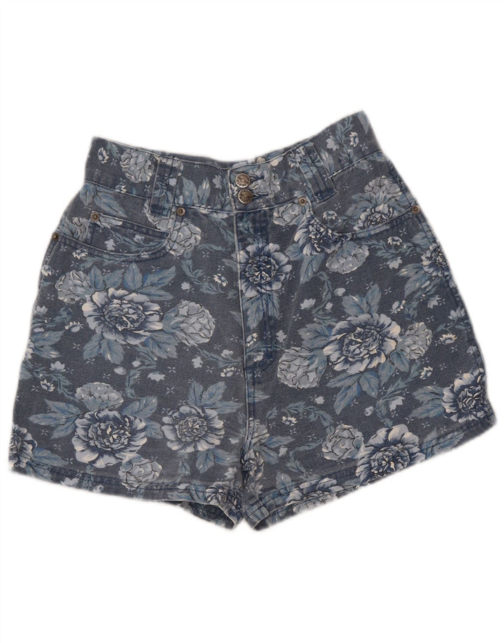 Shorts jeans femininos de cintura alta VINTAGE 9-10 anos W26 azul marinho floral