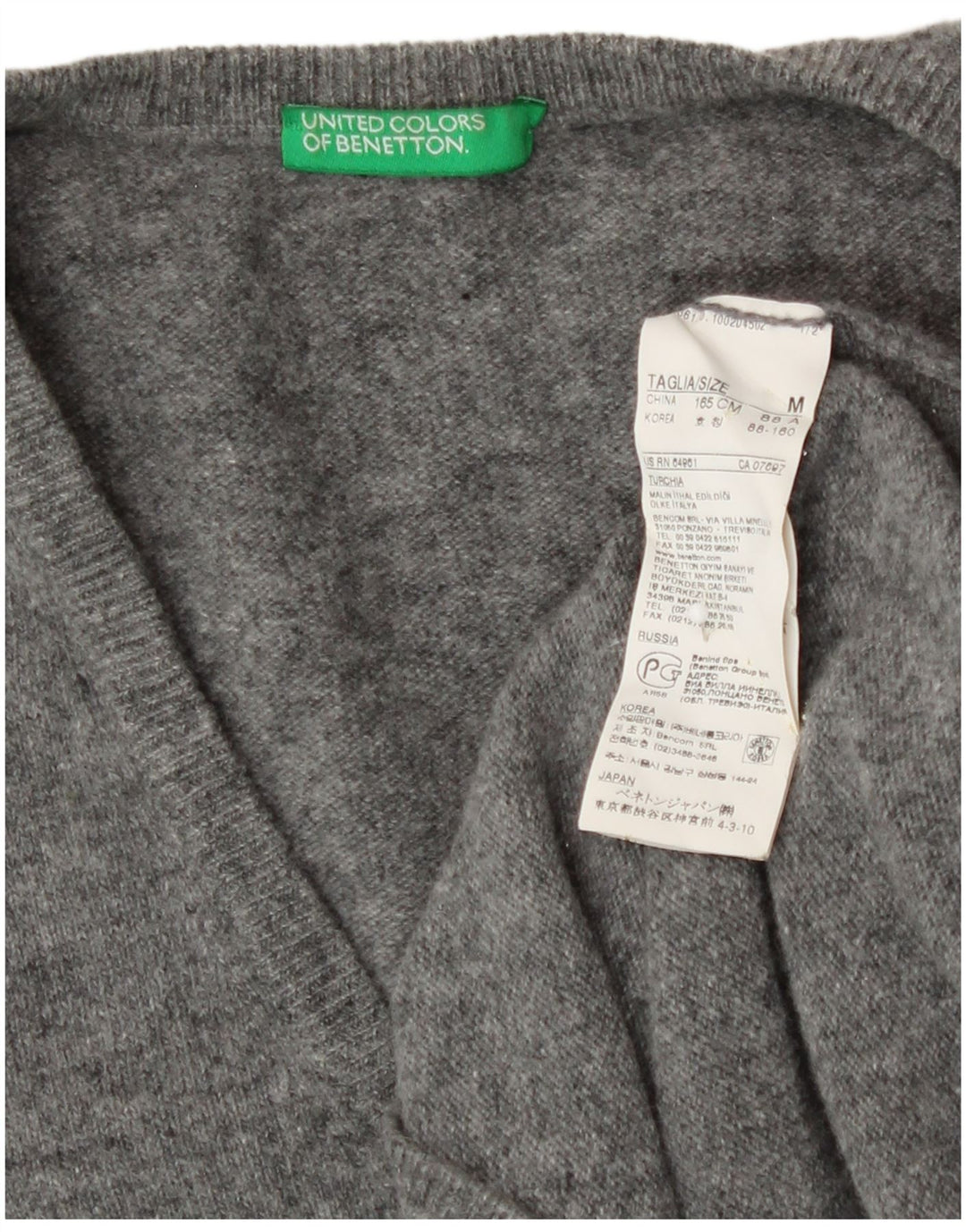 Suéter feminino Benetton com decote em V Reino Unido 12 lã cinza médio