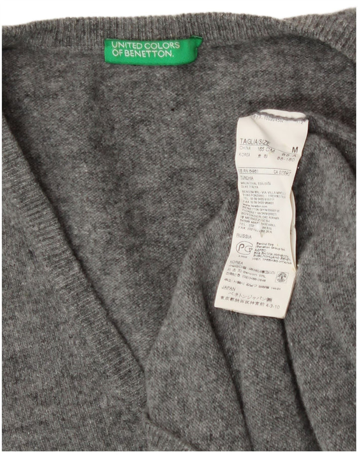 Suéter feminino Benetton com decote em V Reino Unido 12 lã cinza médio