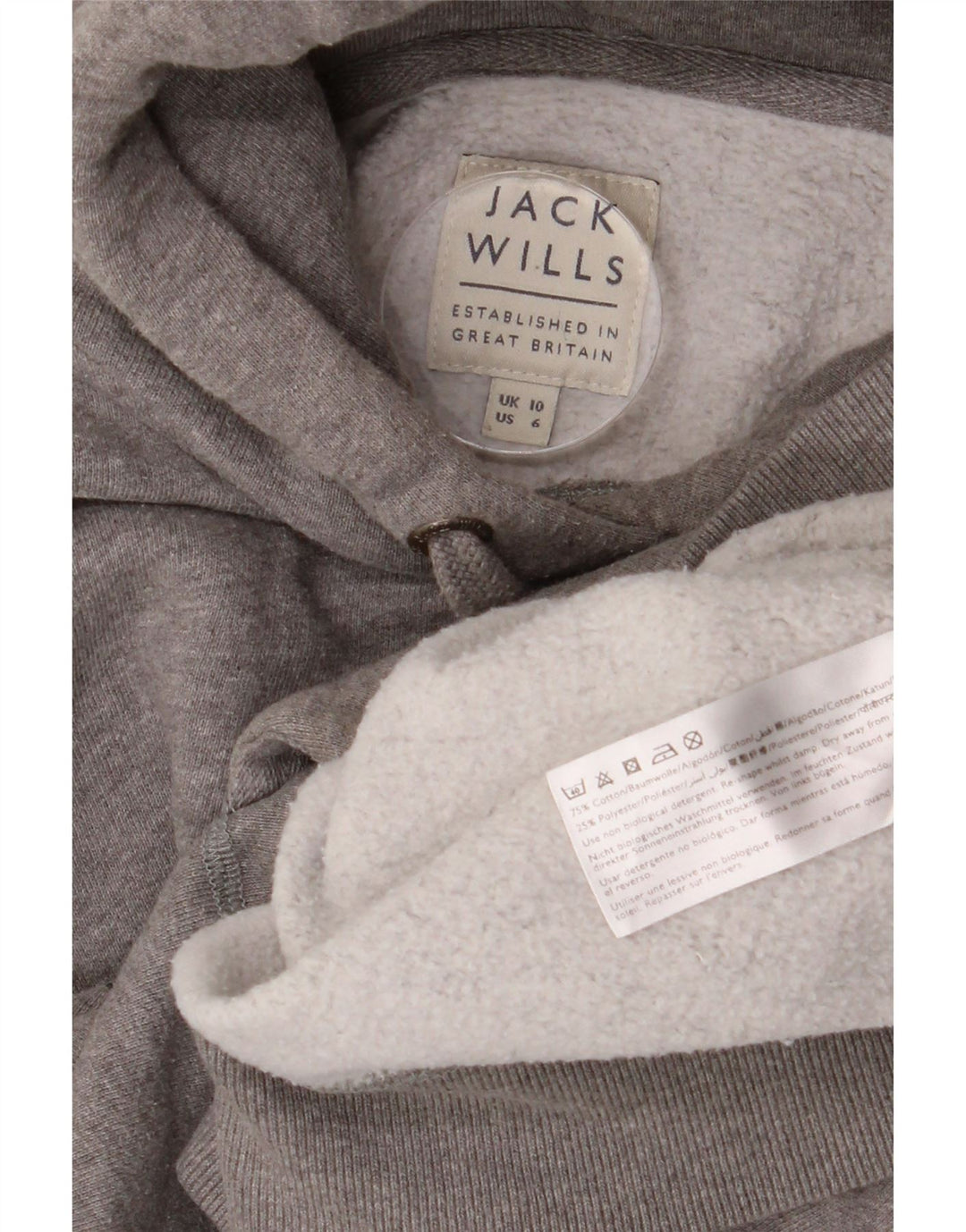 JACK WILLS Salcombe Devon moletom com capuz grande feminino Reino Unido 10 pequeno cinza