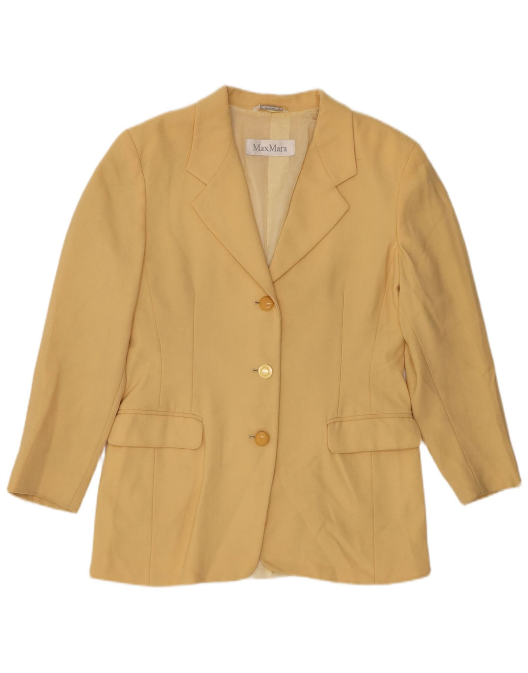 Jaqueta blazer feminina Longline com 3 botões MAX MARA Reino Unido 14 médio amarelo