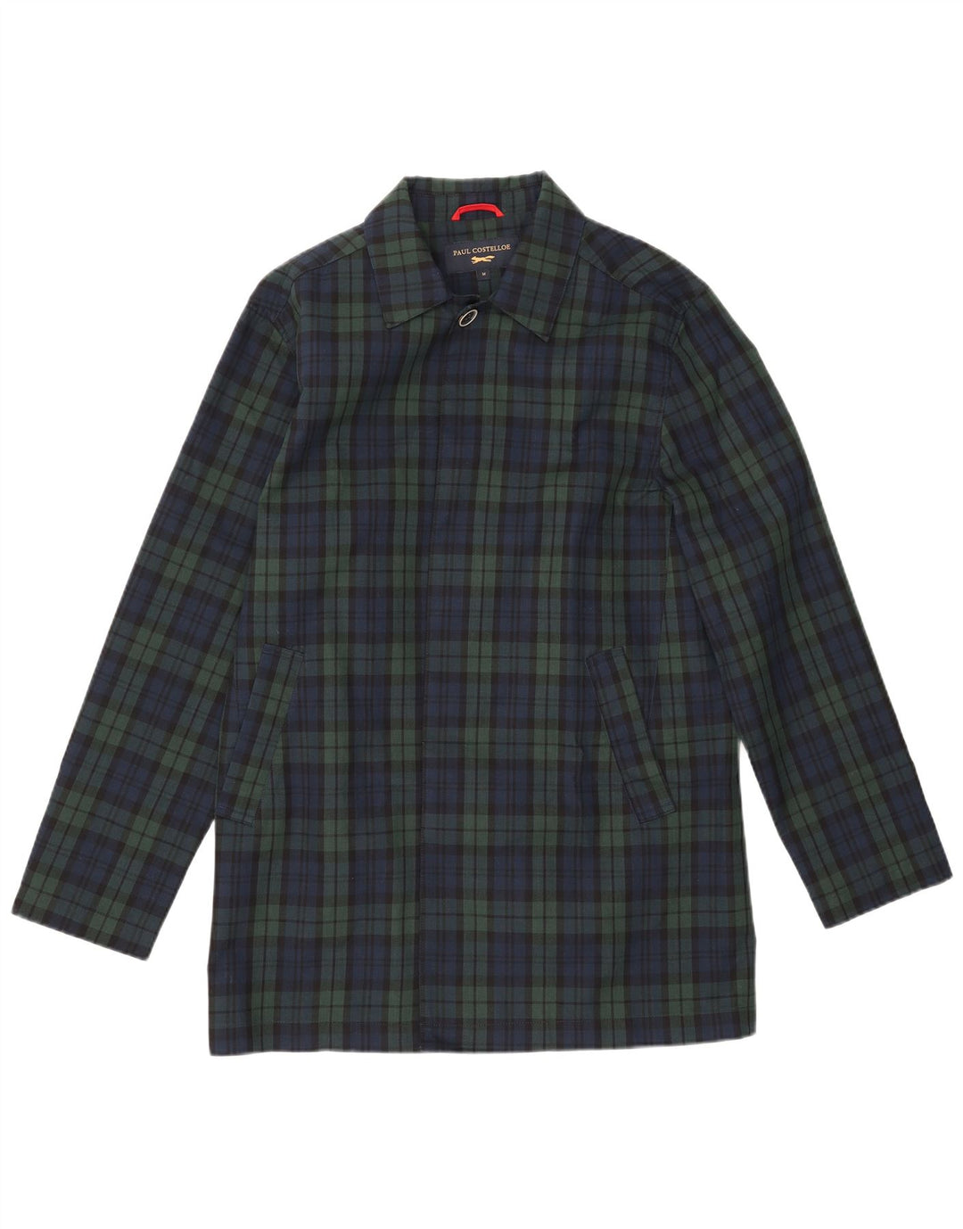 Sobretudo masculino PAUL COSTELLOE UK 38 poliéster xadrez azul marinho médio