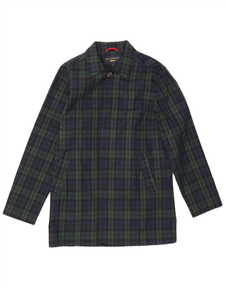 Sobretudo masculino PAUL COSTELLOE UK 38 poliéster xadrez azul marinho médio