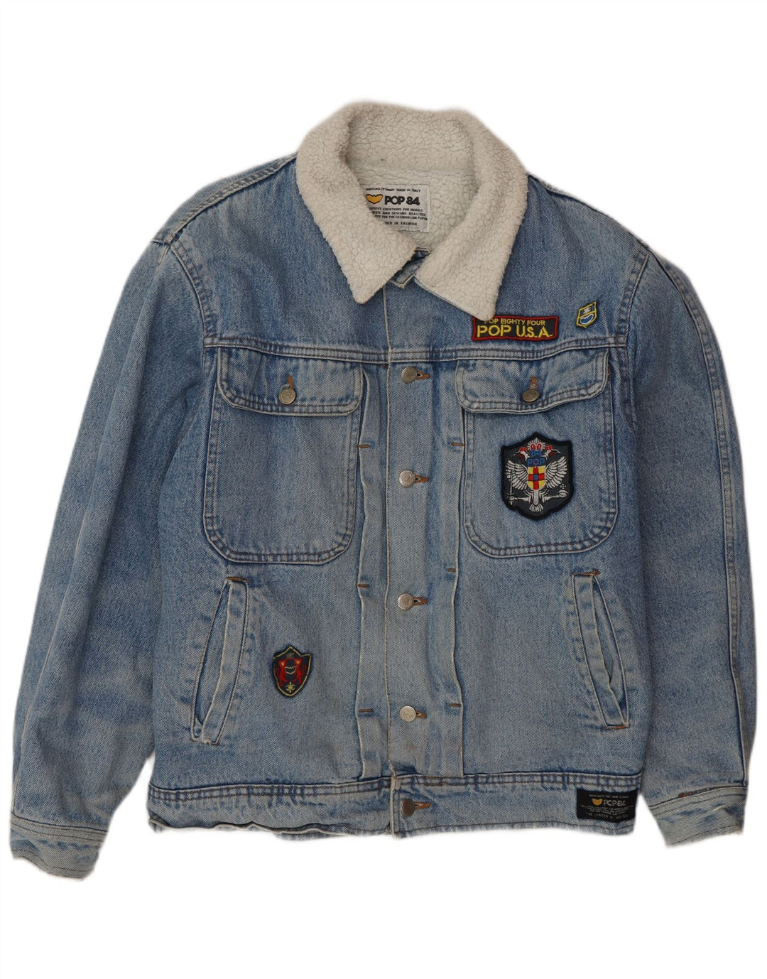 Jaqueta jeans masculina POP 84 Sherpa Reino Unido 38 azul médio