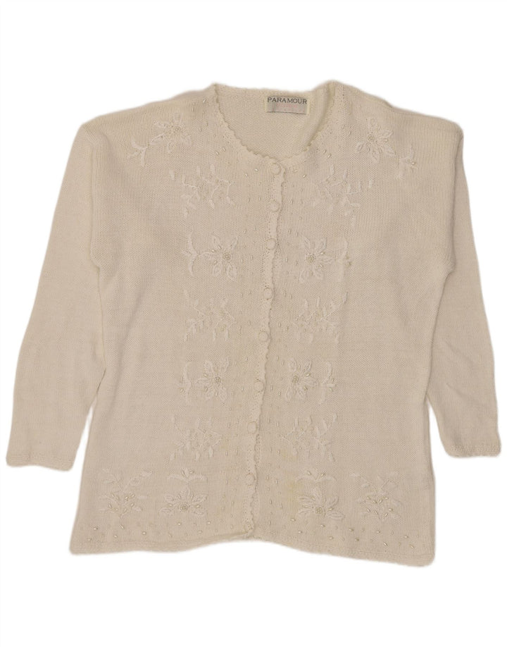 Suéter cardigã feminino Paramour, tamanho único, branco, floral, rami