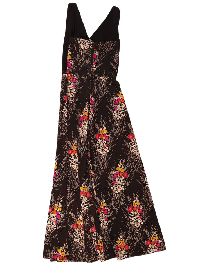Vestido maxi feminino sem mangas VINTAGE UK 4 XS preto floral