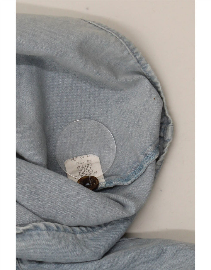 Camisa jeans masculina vintage grande algodão floral azul