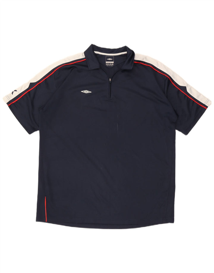 Camisa polo masculina Umbro com zíper e gola 2XL poliéster colorblock azul marinho