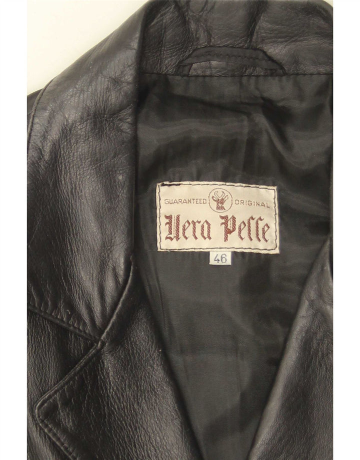 Jaqueta blazer de couro feminina vintage com 3 botões IT 46 couro preto grande