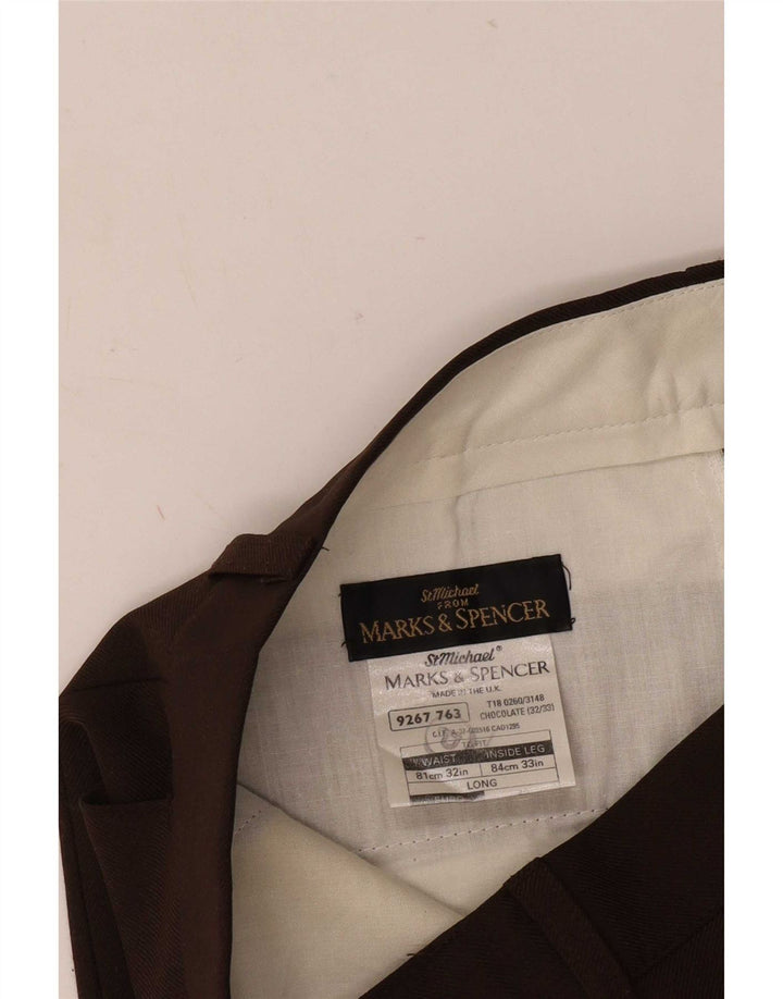 Calça masculina reta casual Marks & Spencer W32 L26 poliéster marrom