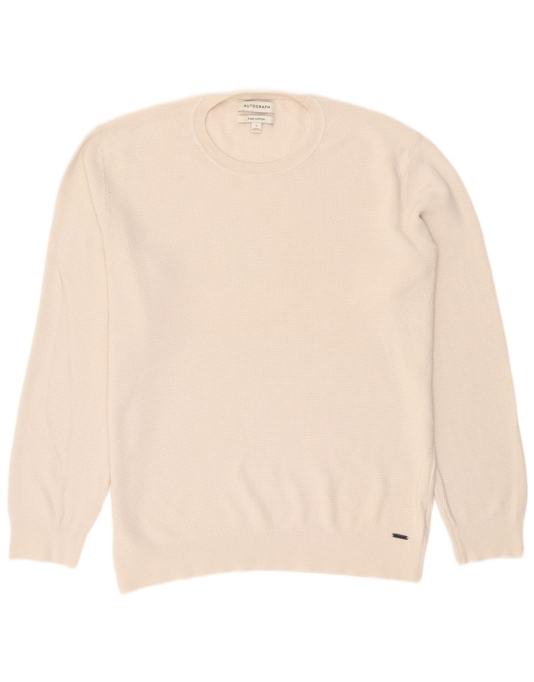 Suéter masculino Marks & Spencer Autograph com gola redonda, grande algodão branco