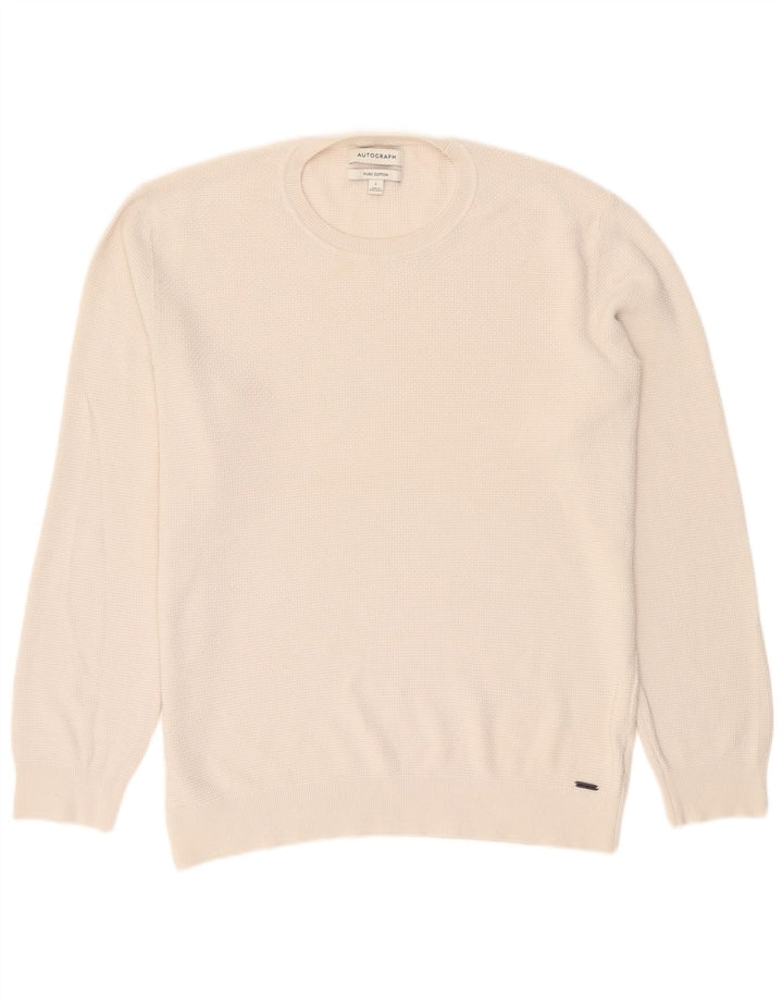 Suéter masculino Marks & Spencer Autograph com gola redonda, grande algodão branco