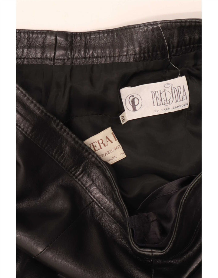 Saia de couro feminina vintage IT 46 grande W30 preta