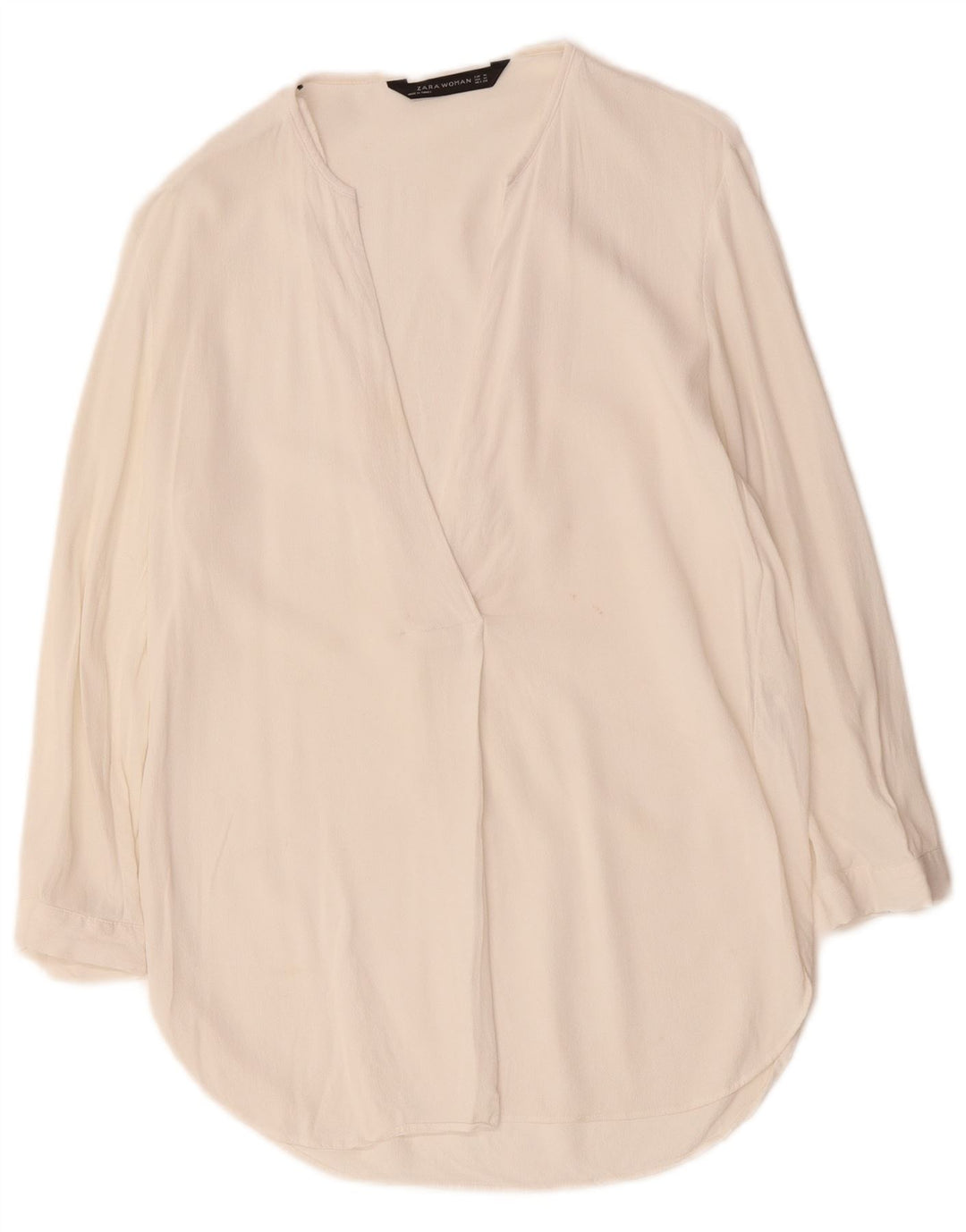 ZARA blusa feminina manga 3/4 top UK 14 médio branco viscose