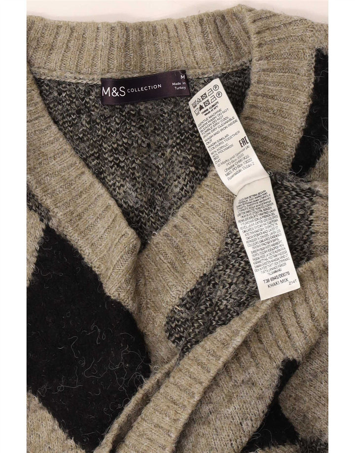 Suéter masculino Marks & Spencer com decote em V médio caqui argil/diamante