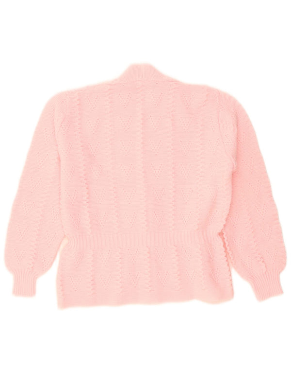 Suéter Cardigan Feminino Vintage Reino Unido 14 Acrílico Rosa Médio