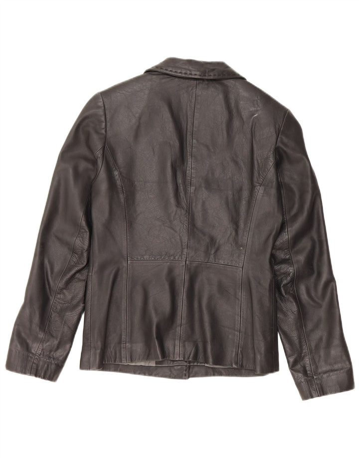 Jaqueta blazer feminina vintage de couro com 1 botão Reino Unido 12 couro preto médio