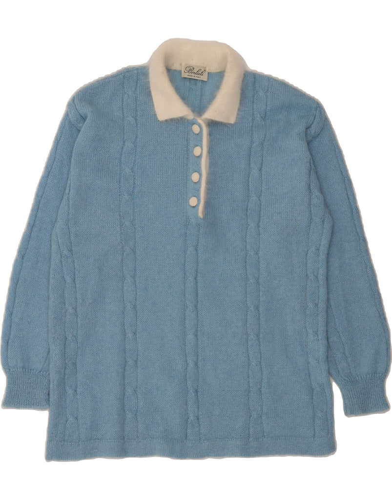 BERLUTI Womens Polo Neck Jumper Sweater UK 16 Large Blue Mohair Vintage Berluti and Second-Hand Berluti from Messina Hembry 