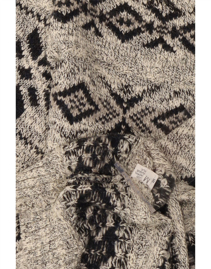 Suéter masculino VINTAGE com decote em V cinza médio Fair Isle Wool