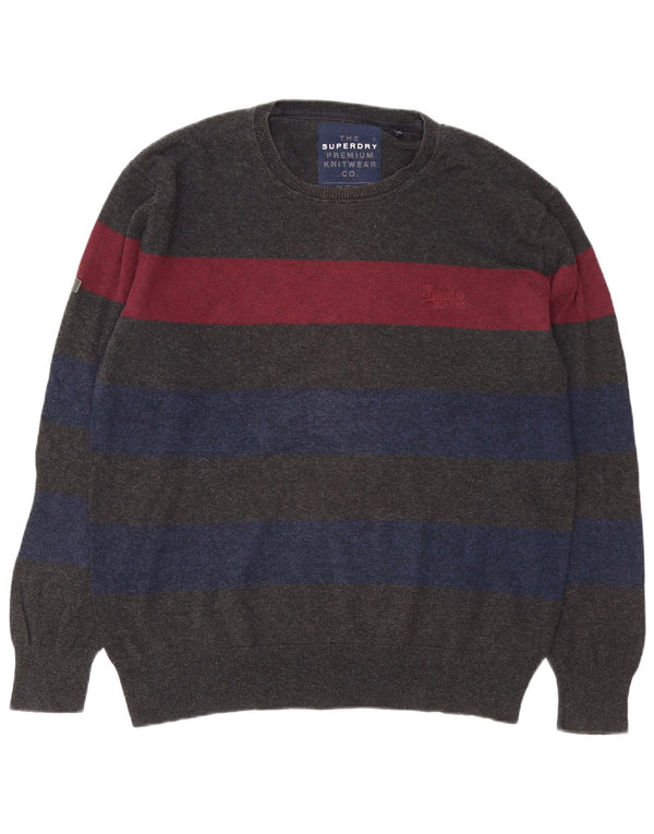 Suéter masculino Superdry com gola redonda XL cinza colorblock algodão