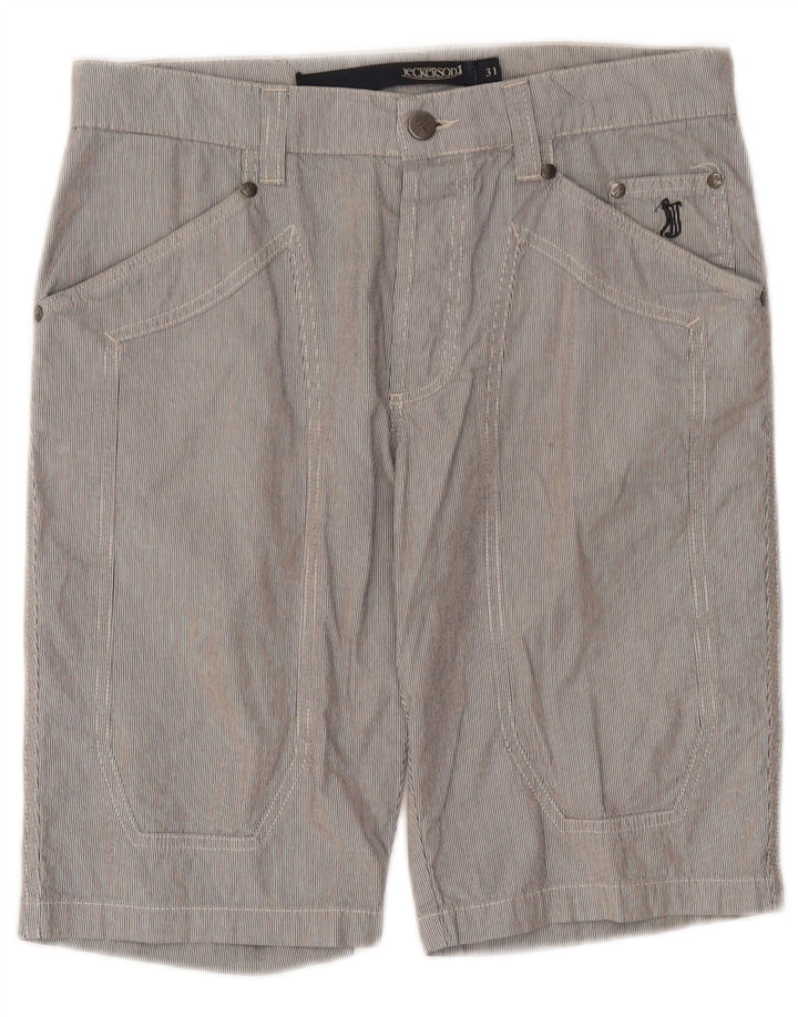 Bermuda masculina Jeckerson W31 algodão listrado cinza médio