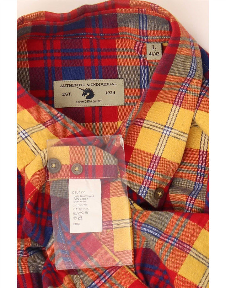 Camisa masculina de flanela Einhorn tamanho 41/42 grande algodão xadrez vermelho