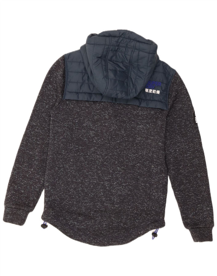 Suéter masculino Superdry com capuz e zíper pequeno poliéster manchado cinza