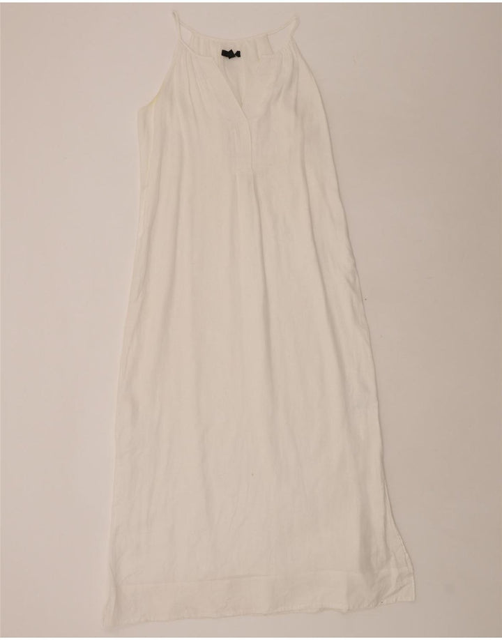 J. CREW Vestido maxi feminino sem mangas UK 10 pequeno linho branco