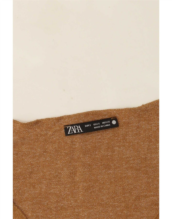 Top feminino Zara de manga comprida UK 10 pequeno bege manchado