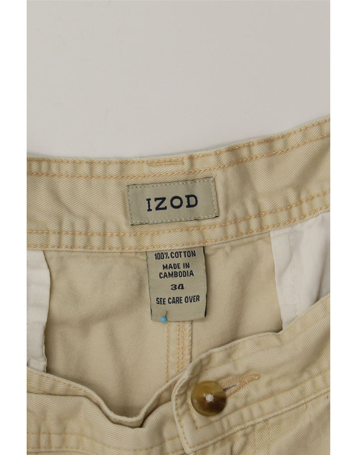 IZOD Mens Cargo Shorts W34 Grande Algodão Bege